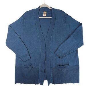 Faded Glory Sweater Open Cardigan 3X 22-24 Navy Blue Pockets Stretchy